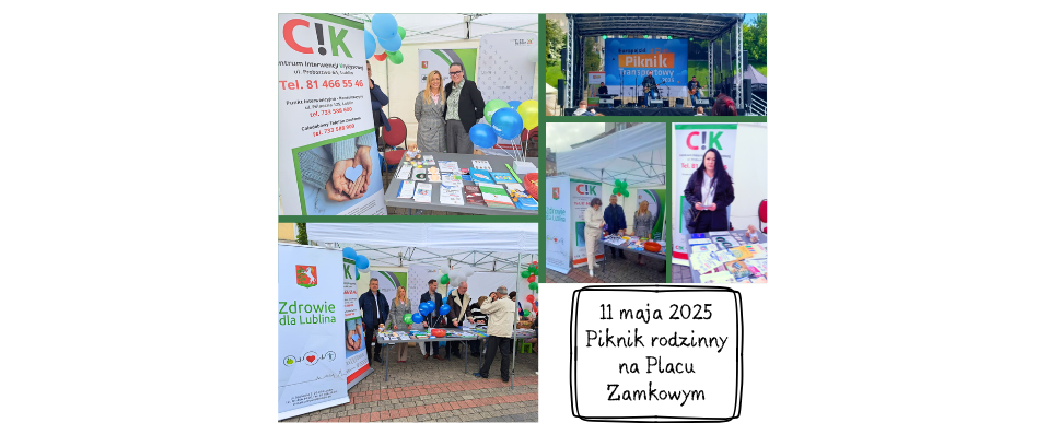 collage of photos. People standing in the advertising tent, next to the CIK banner.