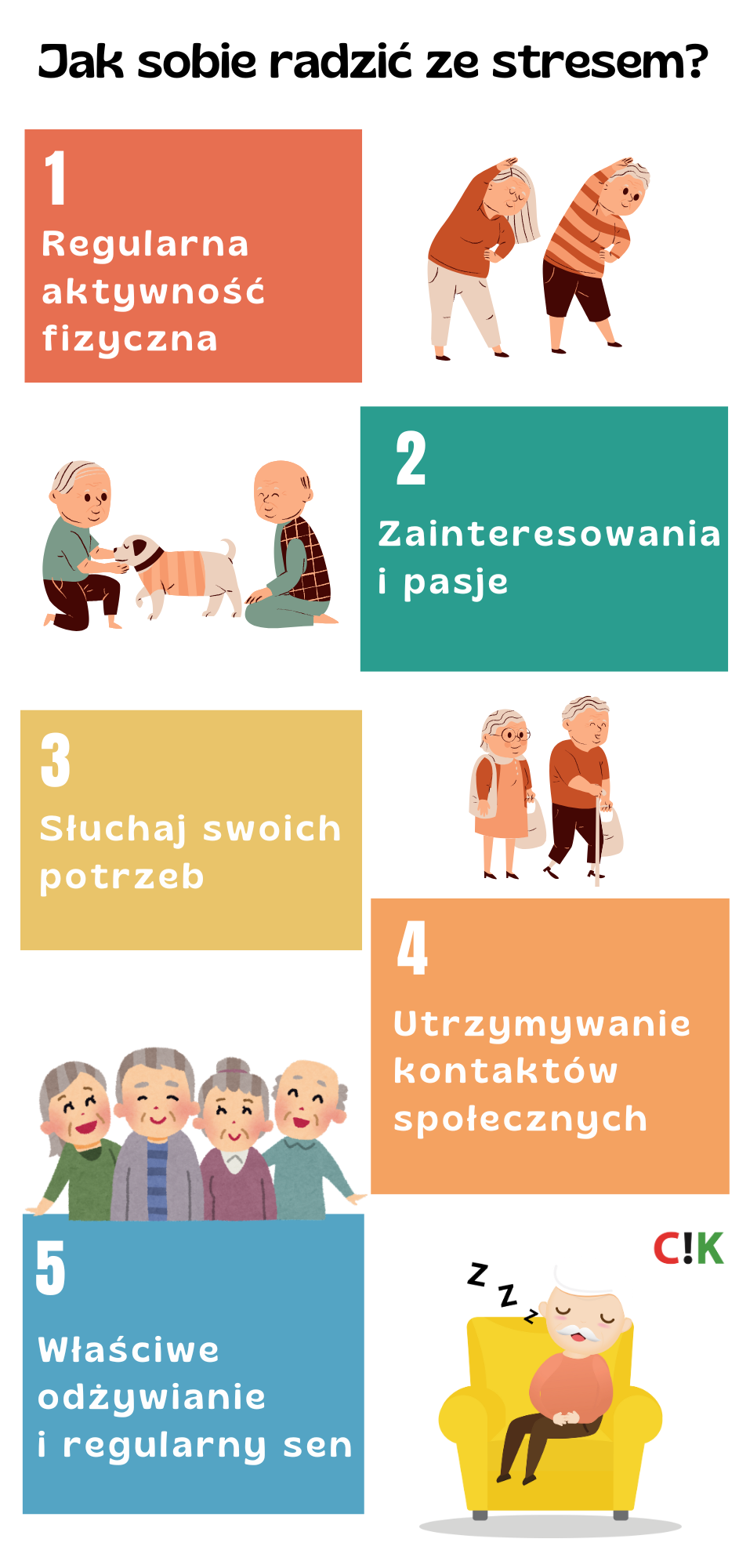 infografika dotycząca sposobów radzenia sobie ze stresem. treści są zawarte we wpisie