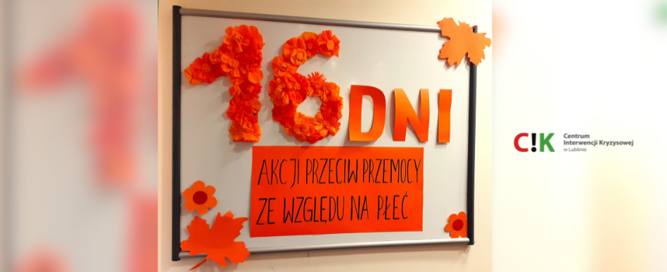 grafika dekoracyjna dotycząca akcji 16 dni przeciwko przemocy ze względu na płeć