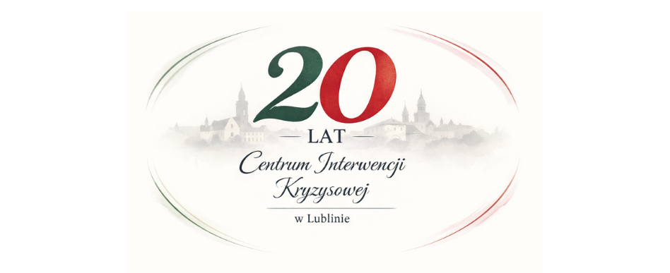grafika dekoracyjna, treść 20 lat centrum interwencji kryzysowej w lublinie